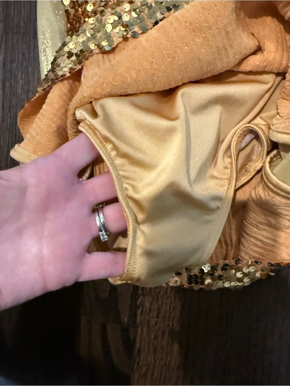 Weissman Shimmering Gold Sequin Long Sleeve Dance Dress